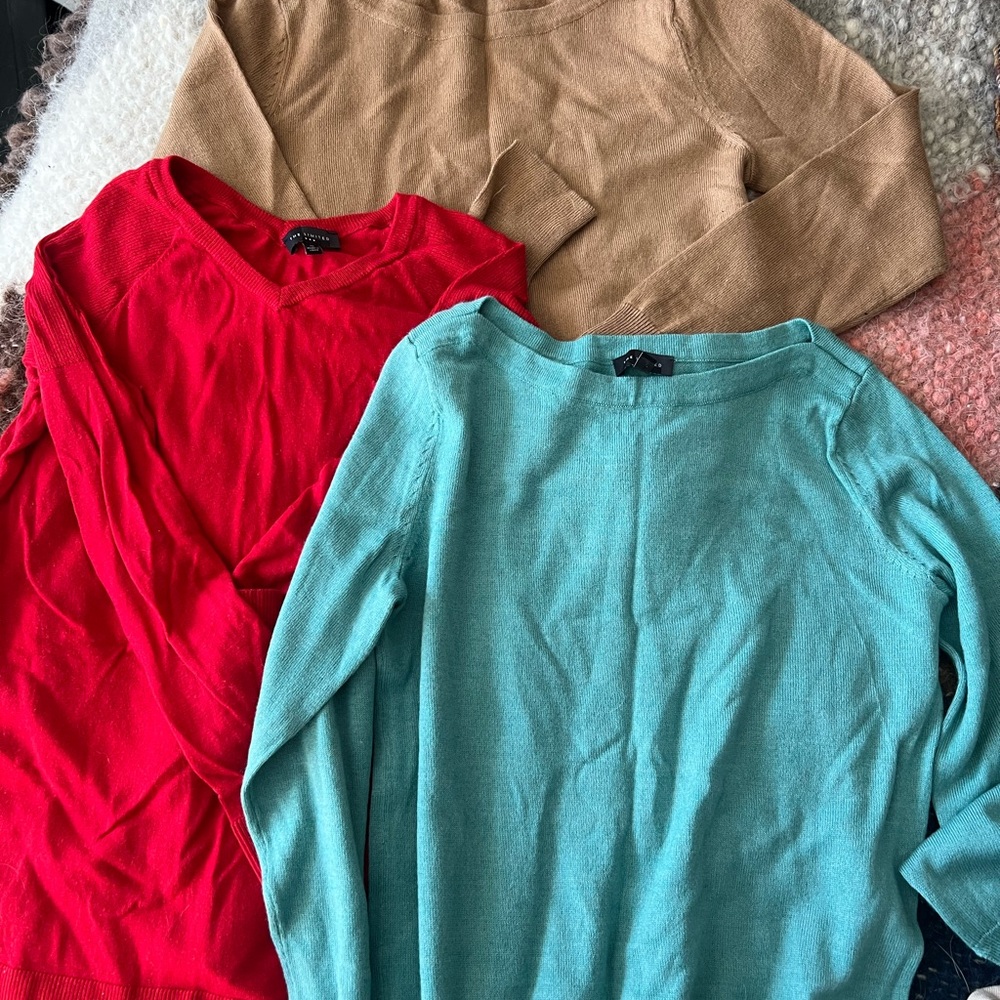 The Limited Women's Sweater Trio - Red, Tan, and Blue merino blend